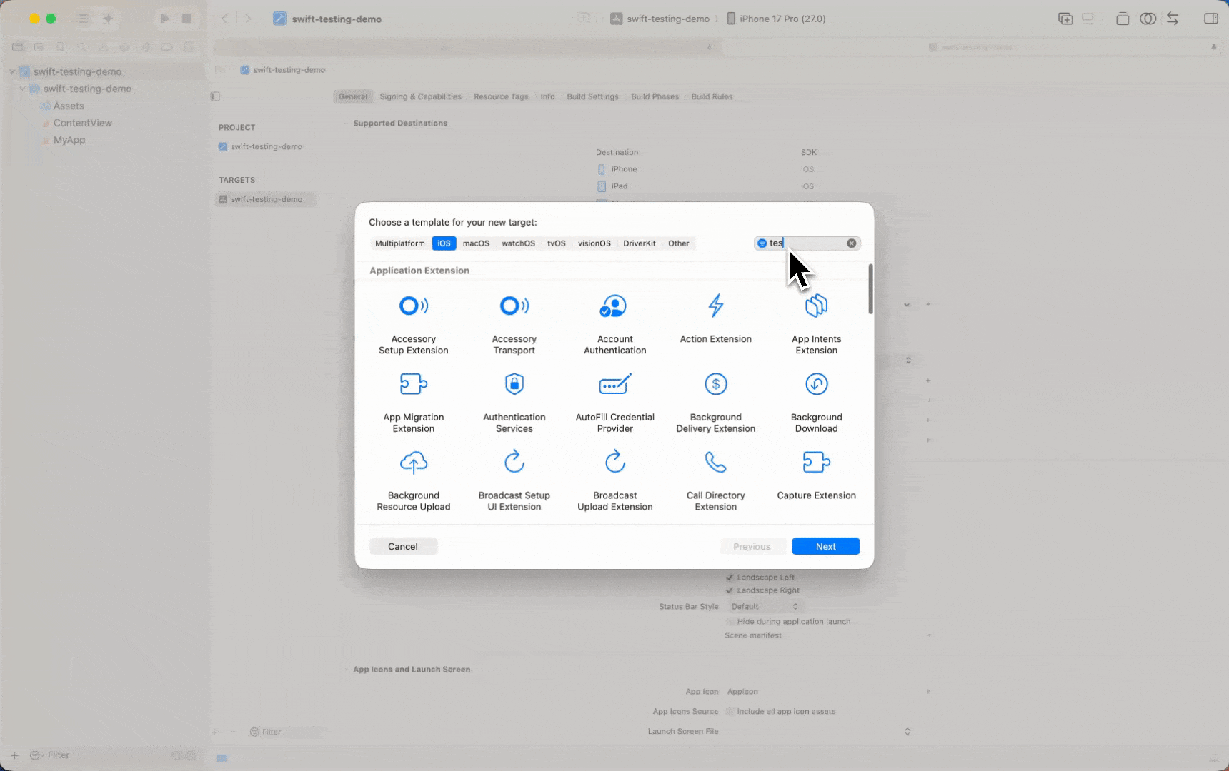 Add Swift Testing Target